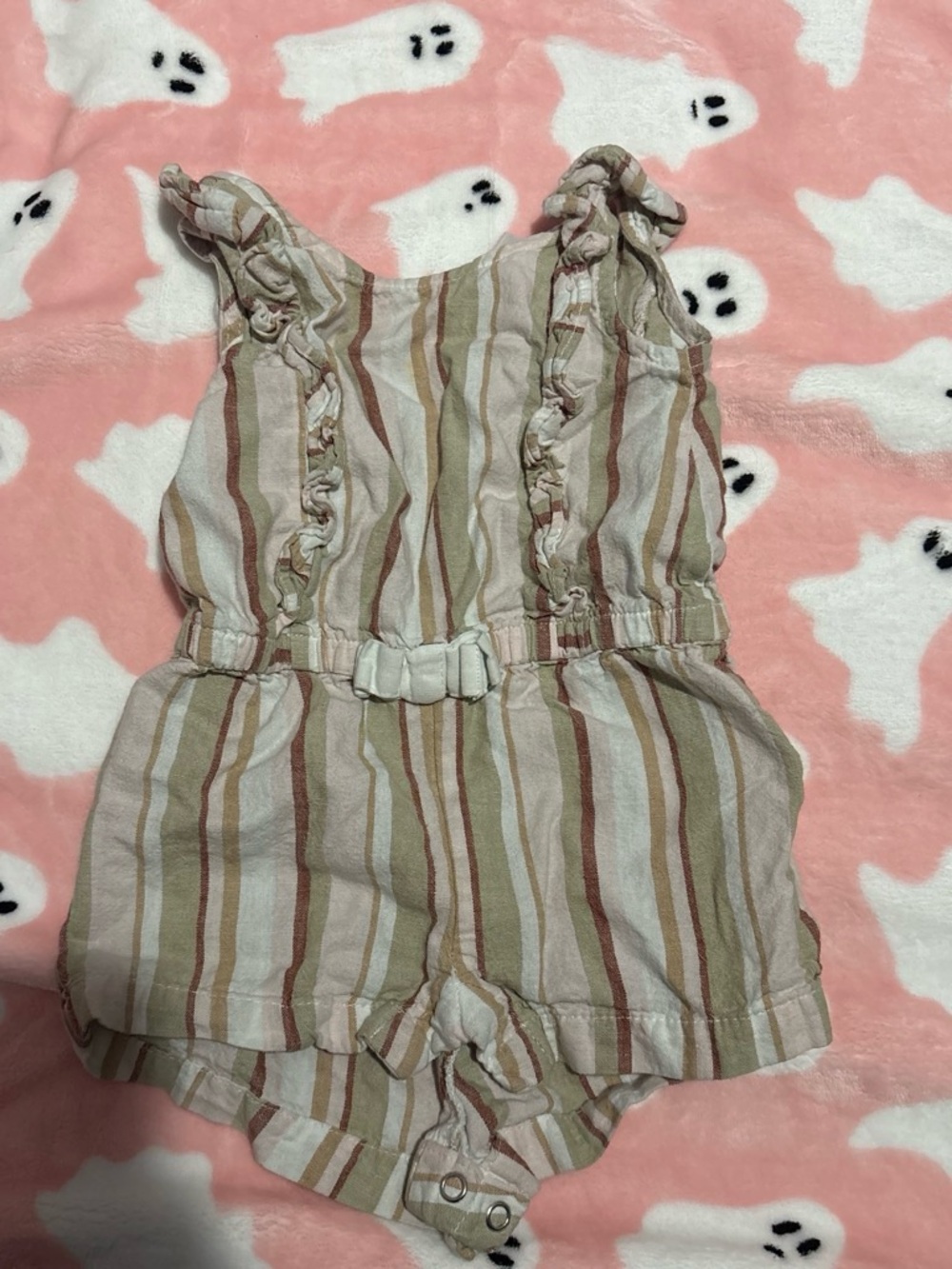 Carter's Striped Ruffle Romper in Cream, Green & Brown